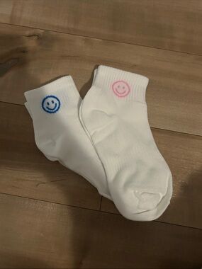 White Ankle Socks with Colorful Smiley Faces
